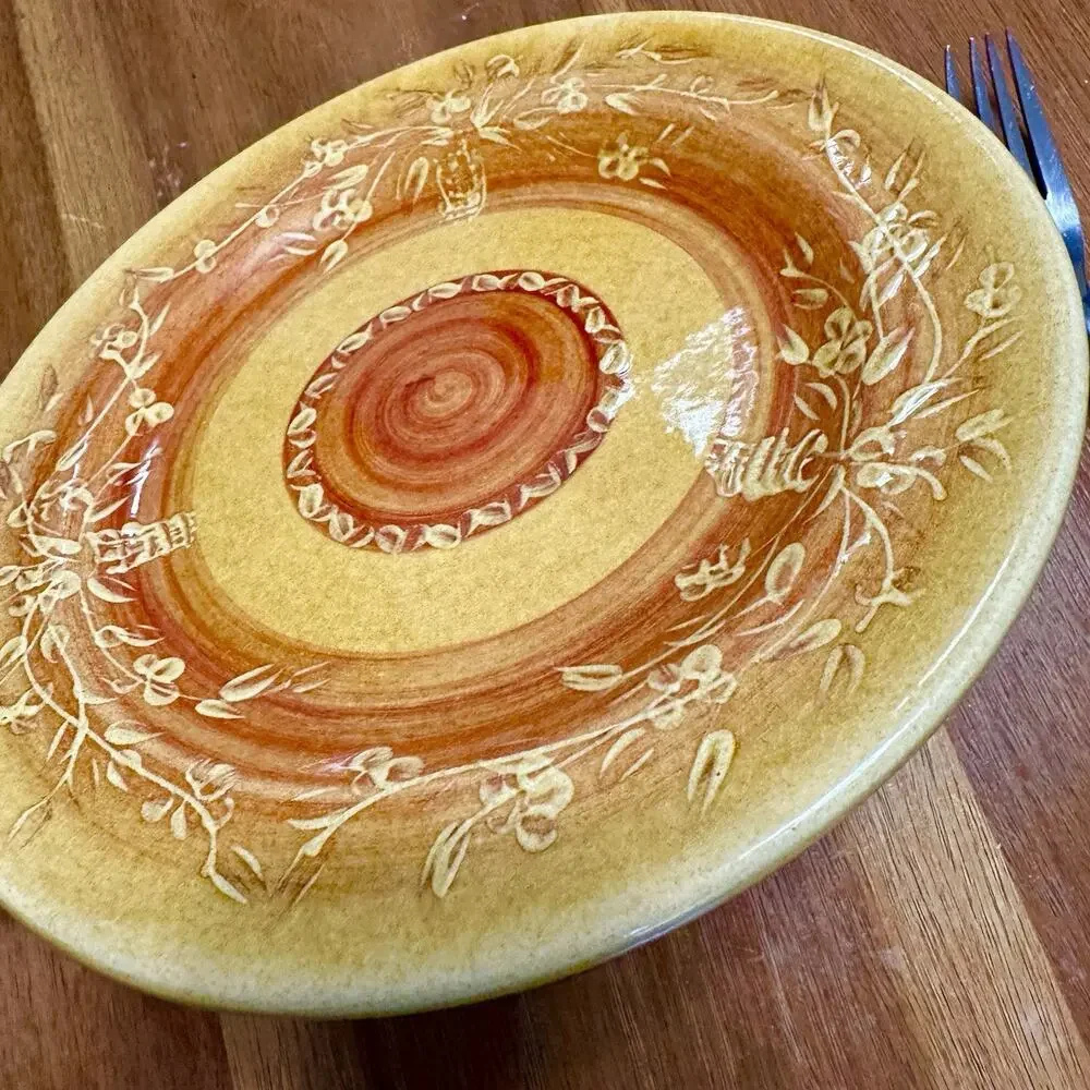 Vintage Terre E Provence 9 1/8” Mustard Yellow Brown Accent Plate - Hand Painted